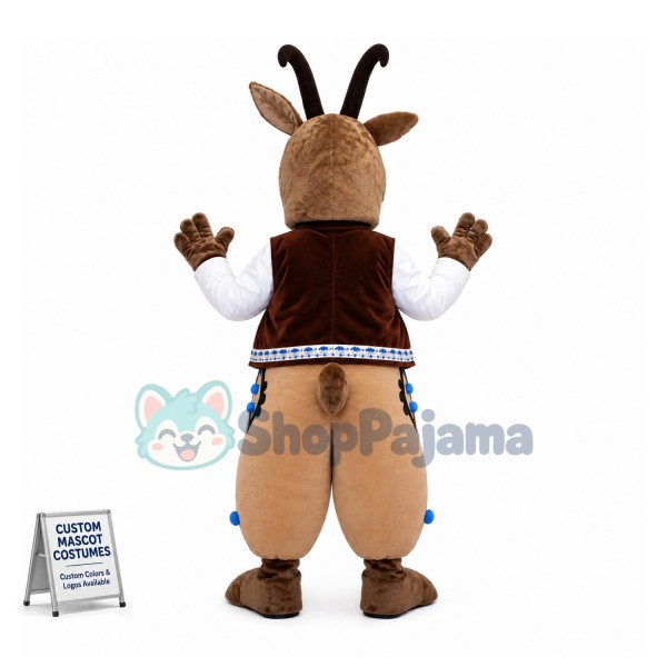 Excited Antelope In Ethnic Vest Mascot Costume