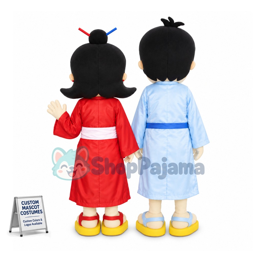 The Couple In Japanese Traditional Kimono Mascot Costume