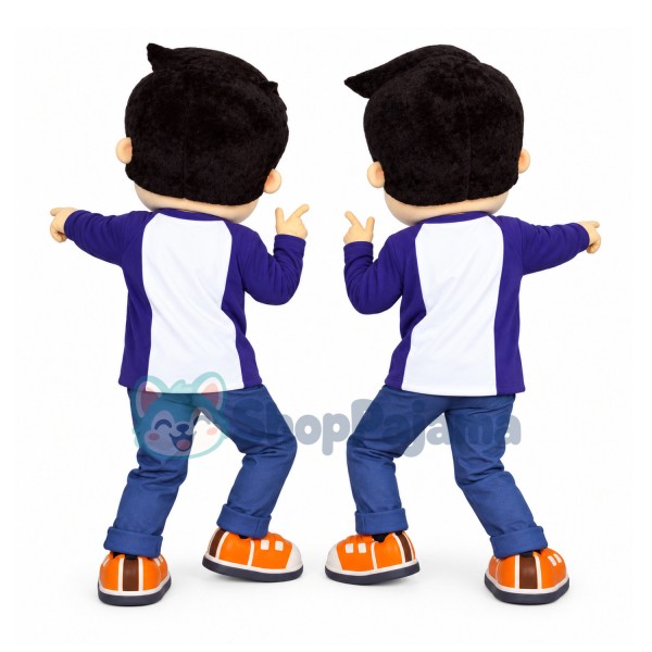 Blue-eyed Twin Brothers In The Same Suit Mascot Costume
