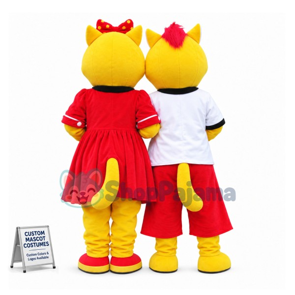 Tiger Couple Attending the Dinner Together Mascot Costume