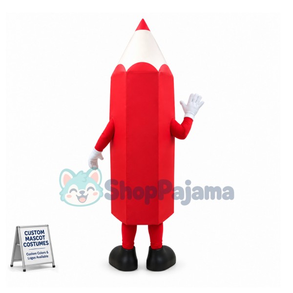 Pointed Top Red Drawing Pencil Mascot Costume