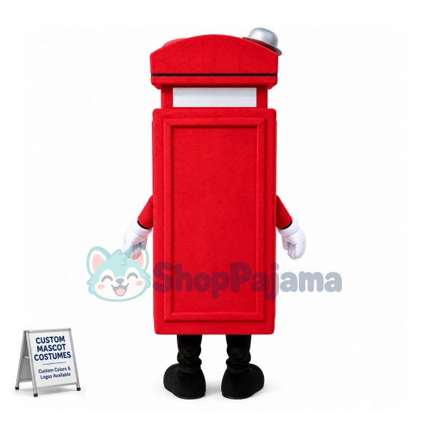 Red Public Telephone Booth On Street Mascot Costume
