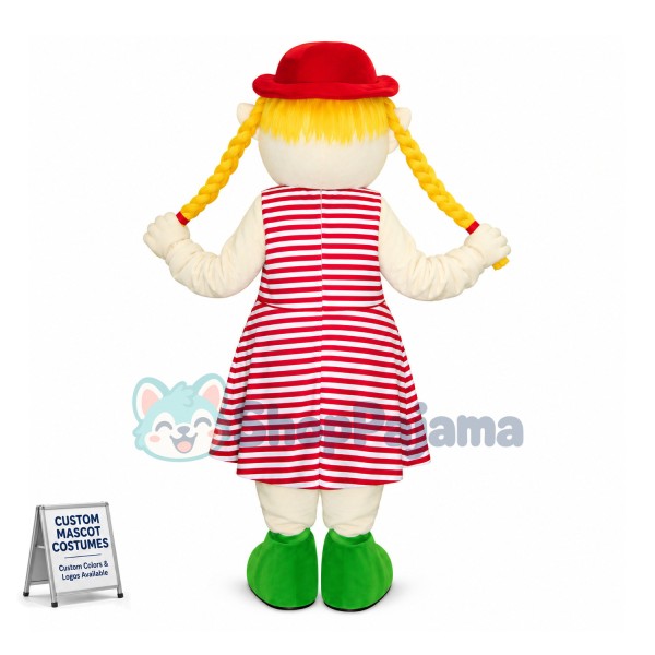 Blonde Girl Puppet In Striped Dress Mascot Costume