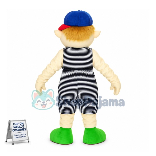 Boy Puppet In Striped Jumpsuit Mascot Costume