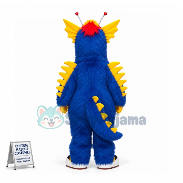 The Blue Furry Dragon With Gills Mascot Costume