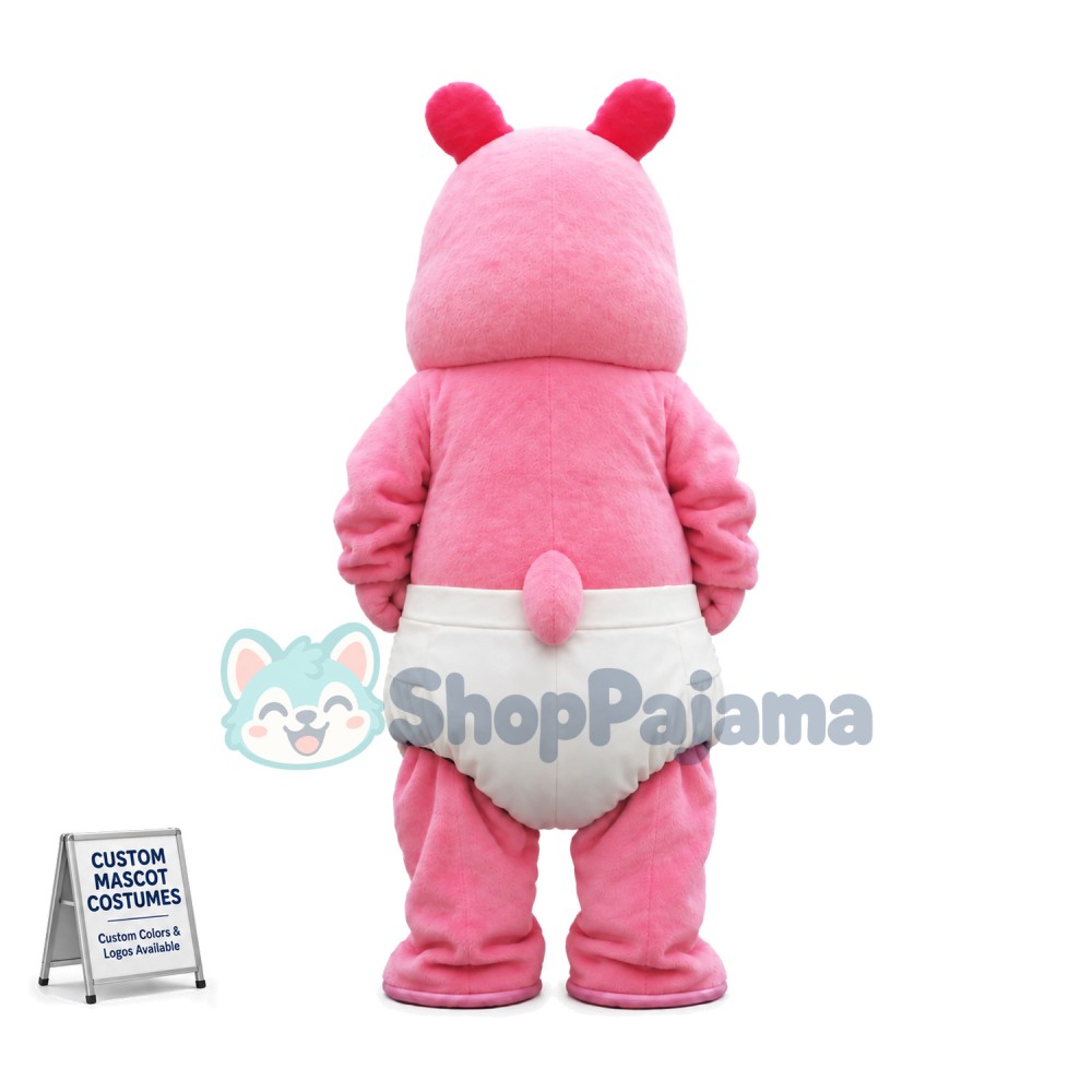 Baby Pink Hippo Wearing Diapers Mascot Costume