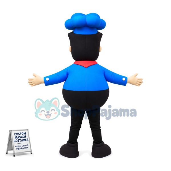 Bearded Chef Wearing Blue Uniform Mascot Costume
