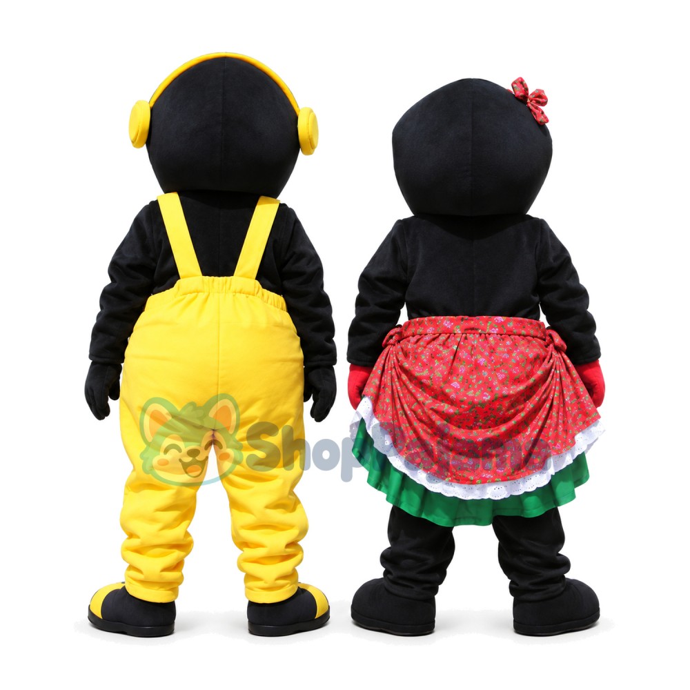 Black Penguin Partner On Radio Show Mascot Costume