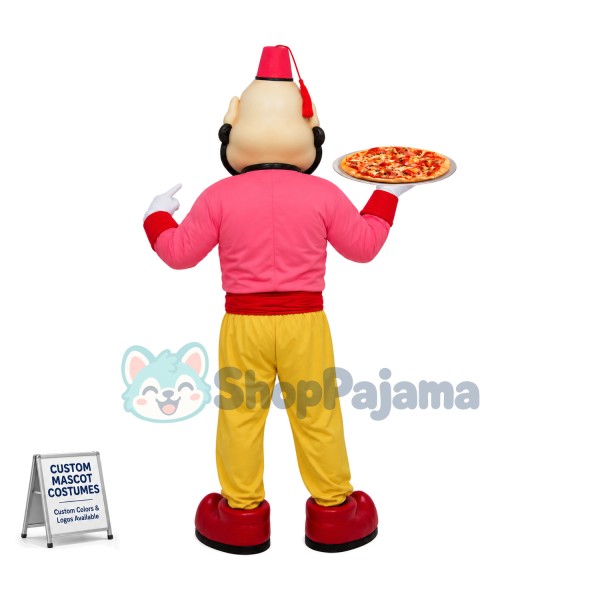 Restaurant Clerk Holding Pizza Mascot Costume