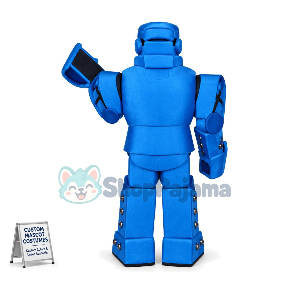 Blue Robot With Shovel Arms Mascot Costume