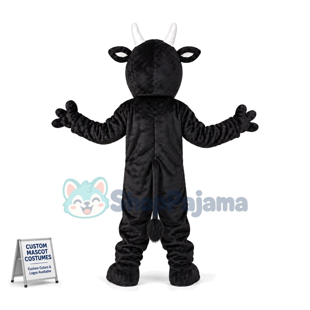 Black Cow With Asymmetric Horns Mascot Costume