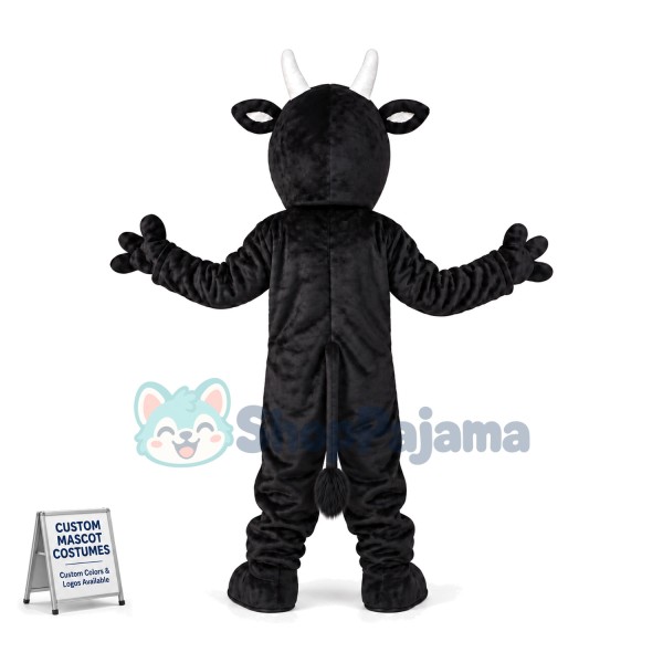 Black Cow With Asymmetric Horns Mascot Costume