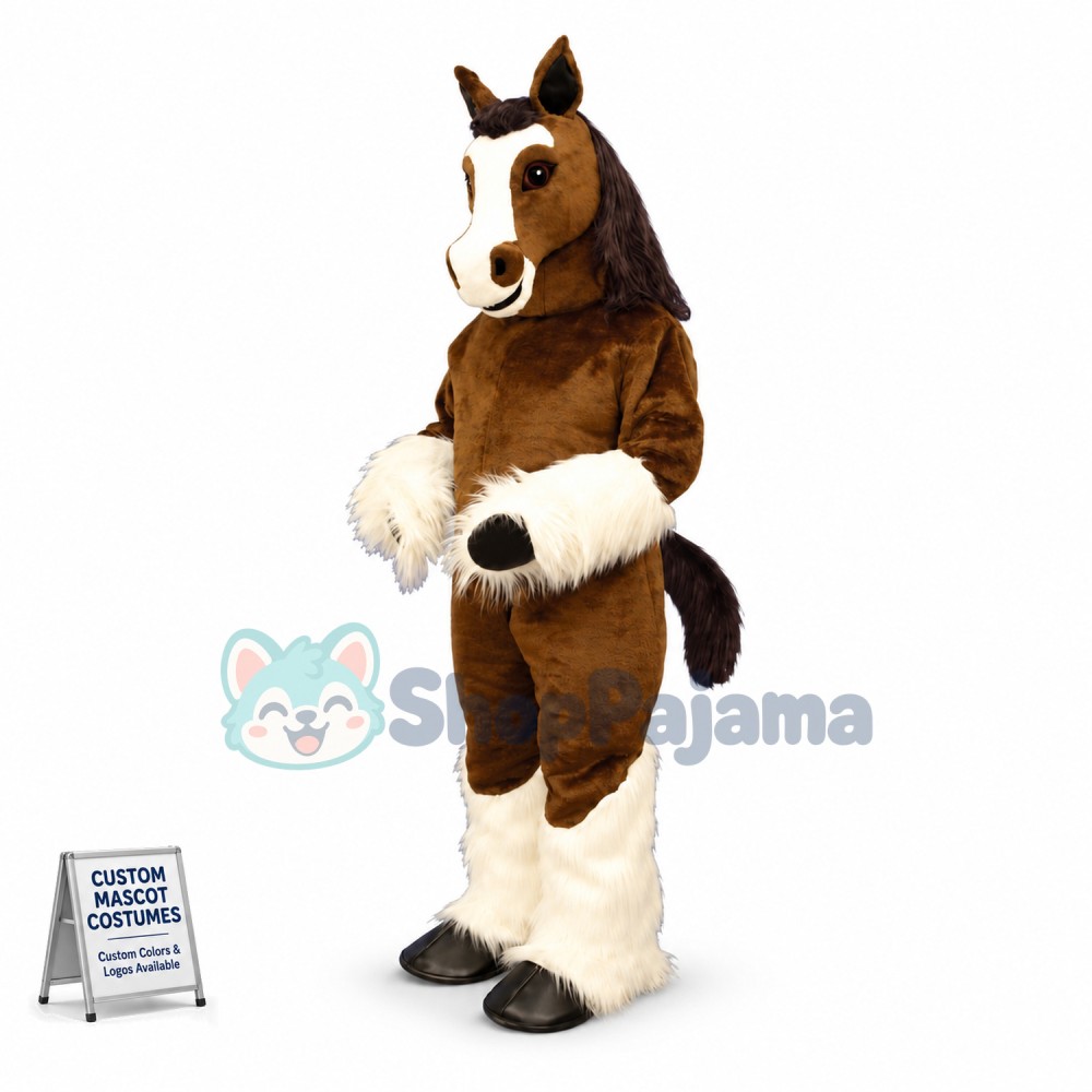 Brown & White Soft Horse Mascot Costume