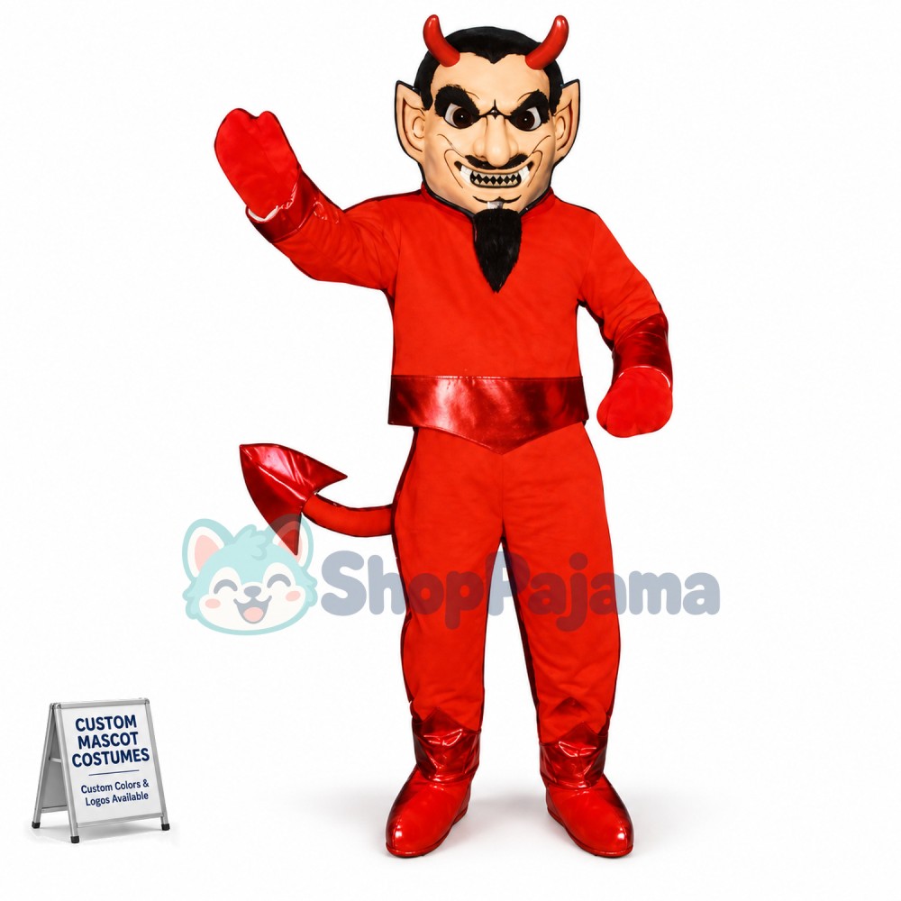 Evil Red Demon With Tail Mascot Costume