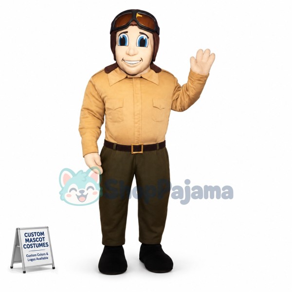 Seasoned Pilot Wearing Jacket Mascot Costume