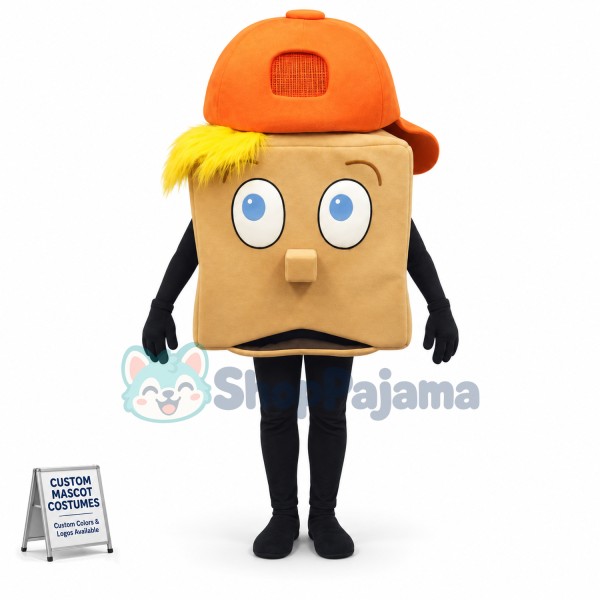 Square Model With Orange Cap Mascot Costume