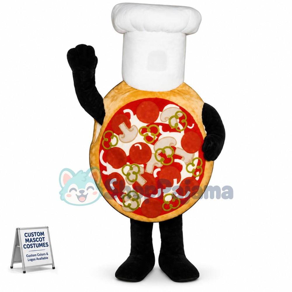 Cheese Pizza with Chef Hat Mascot Costume