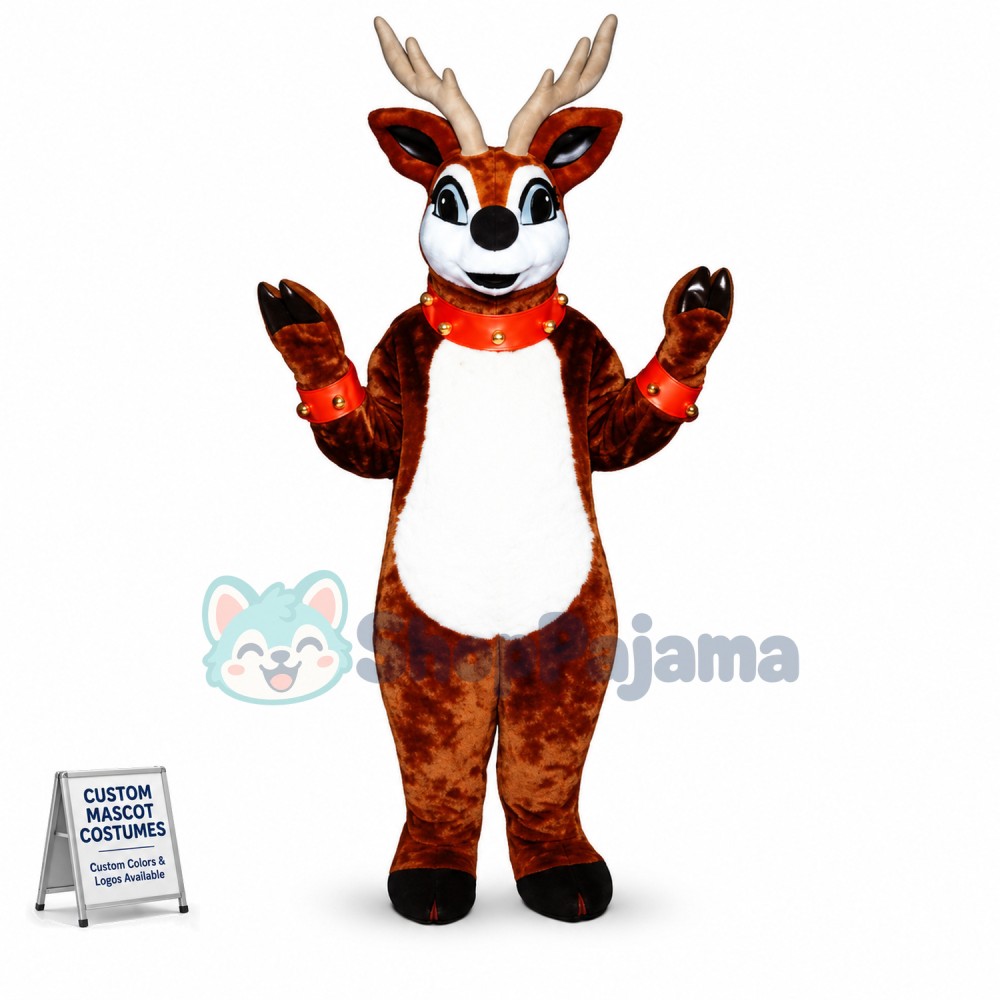 Christmas Elk With Bell Collar Mascot Costume
