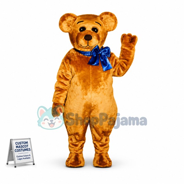Teddy Bear Tied With Blue Ribbon Mascot Costume