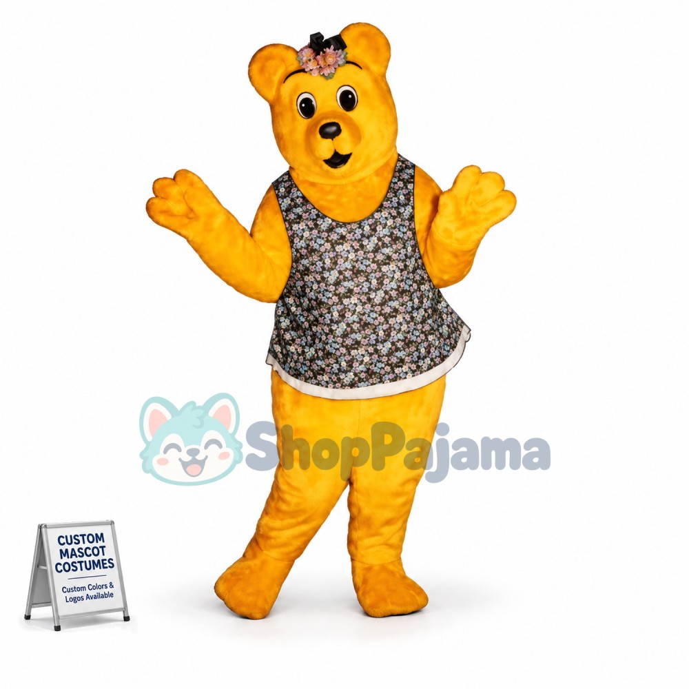 Yellow Bear In the Flower Vest Mascot Costume