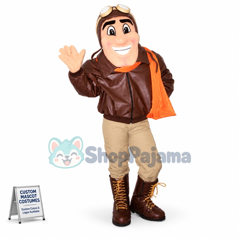 Pilot Wearing Warm Jacket Mascot Costume