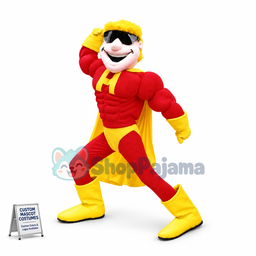 Excited Muscle Hero Mascot Costume