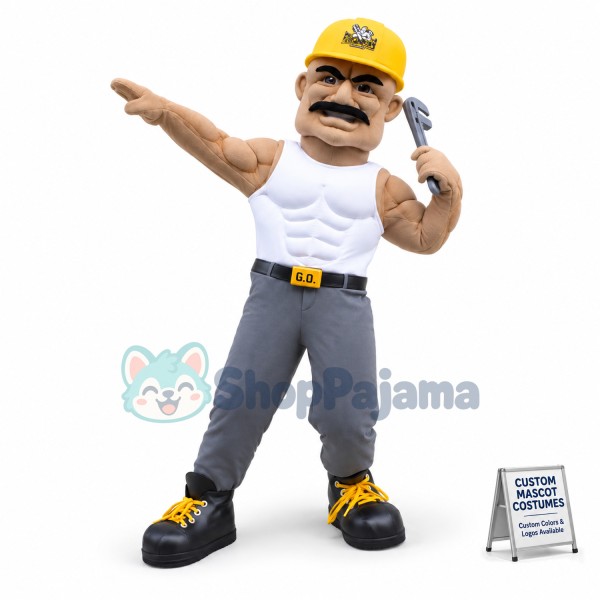 Strong Black Muscle Repairman Mascot Costume