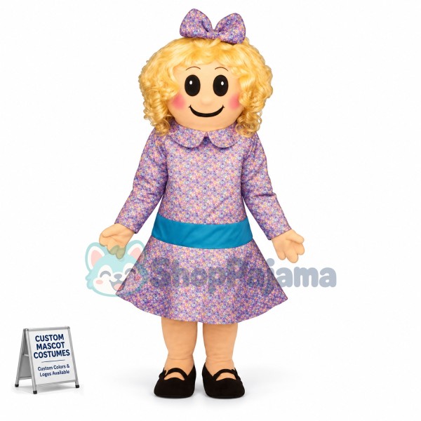 Blonde Doll With Dinner Dress Mascot Costume