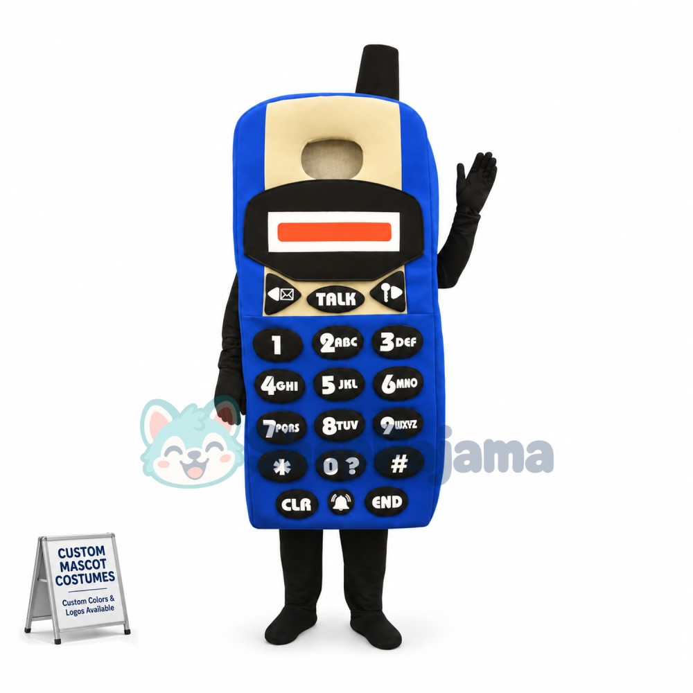 Blue Button Phone Mascot Costume