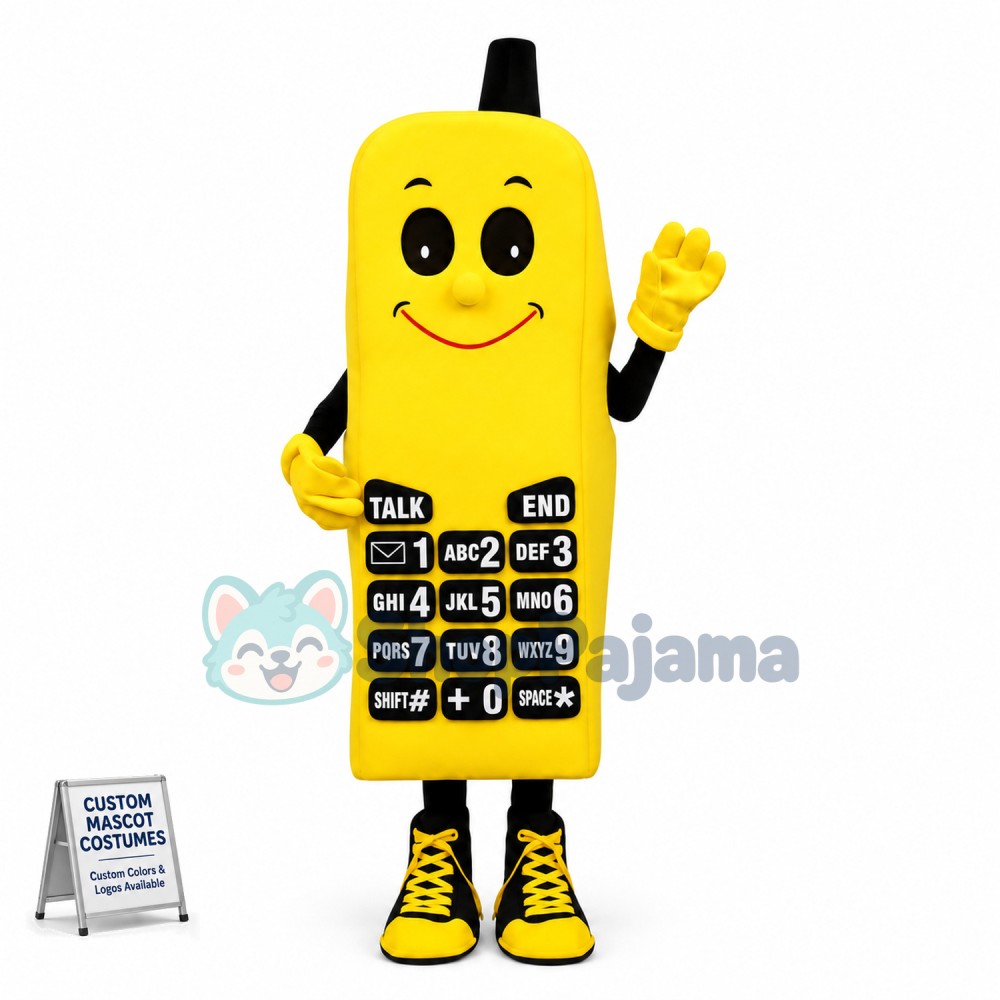 Bulky Yellow Old Telephone Mascot Costume