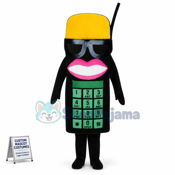 Cartoon Wired Phone With Cap Mascot Costume