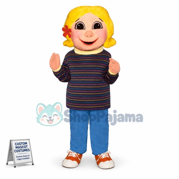 Blonde Girl In Turtleneck Sweater Mascot Costume