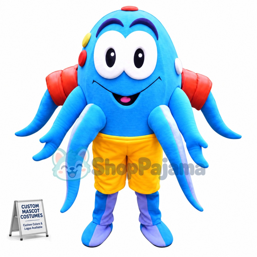 Blue Sea Octopus In Shorts Mascot Costume