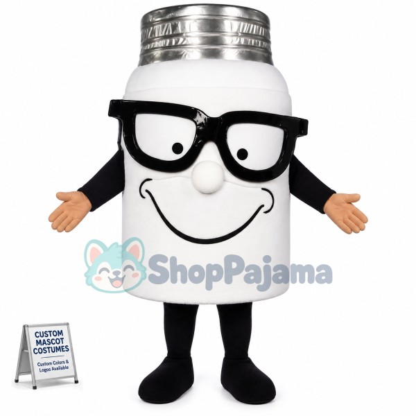 White Thermos Mug With Glasses Mascot Costume