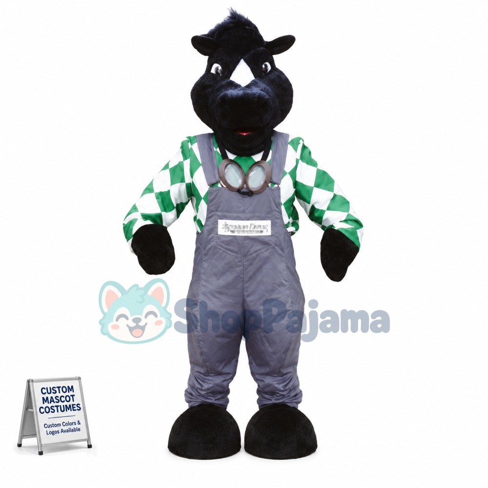 Black Rhinoceros In Suspenders Mascot Costume
