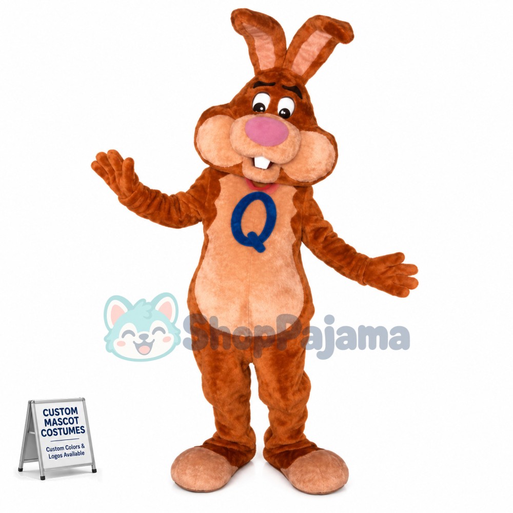 Worried Brown Circle Rabbit Mascot Costume