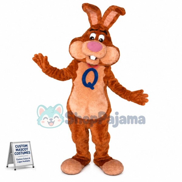 Worried Brown Circle Rabbit Mascot Costume