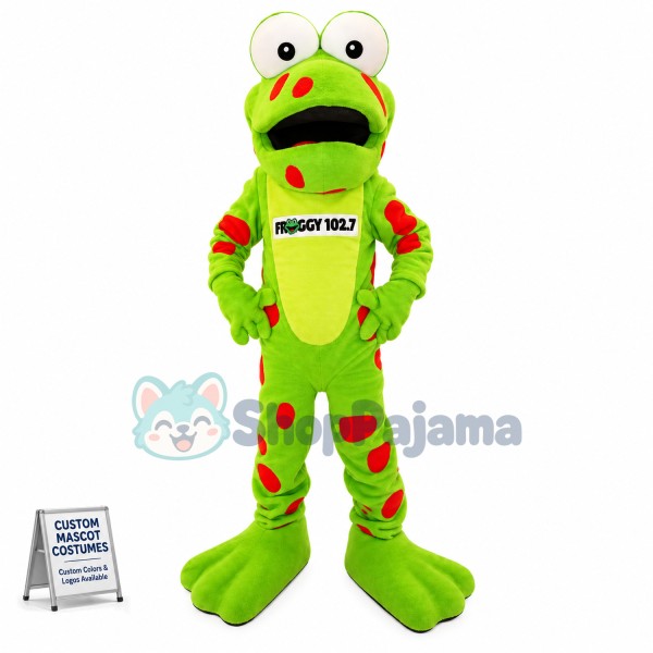 Surprised Red Spotted Frog Mascot Costume