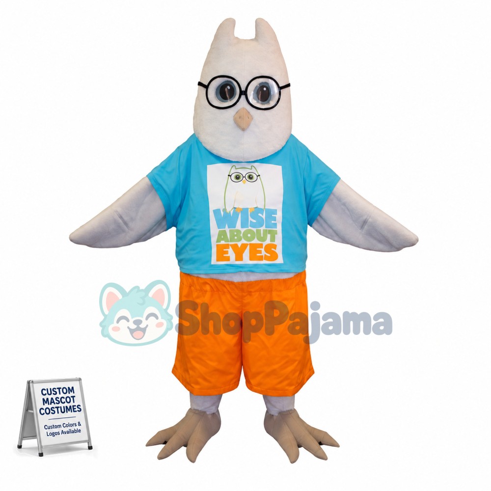 White Shortsighted Owl Mascot Costume