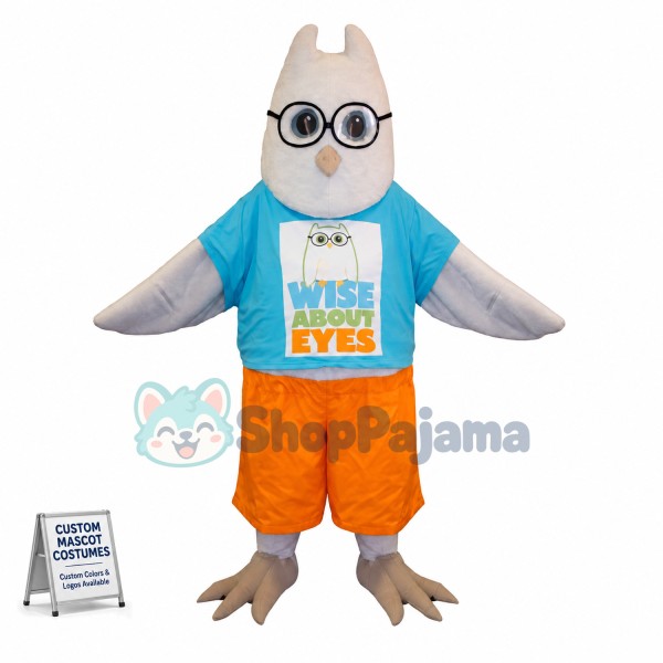 White Shortsighted Owl Mascot Costume