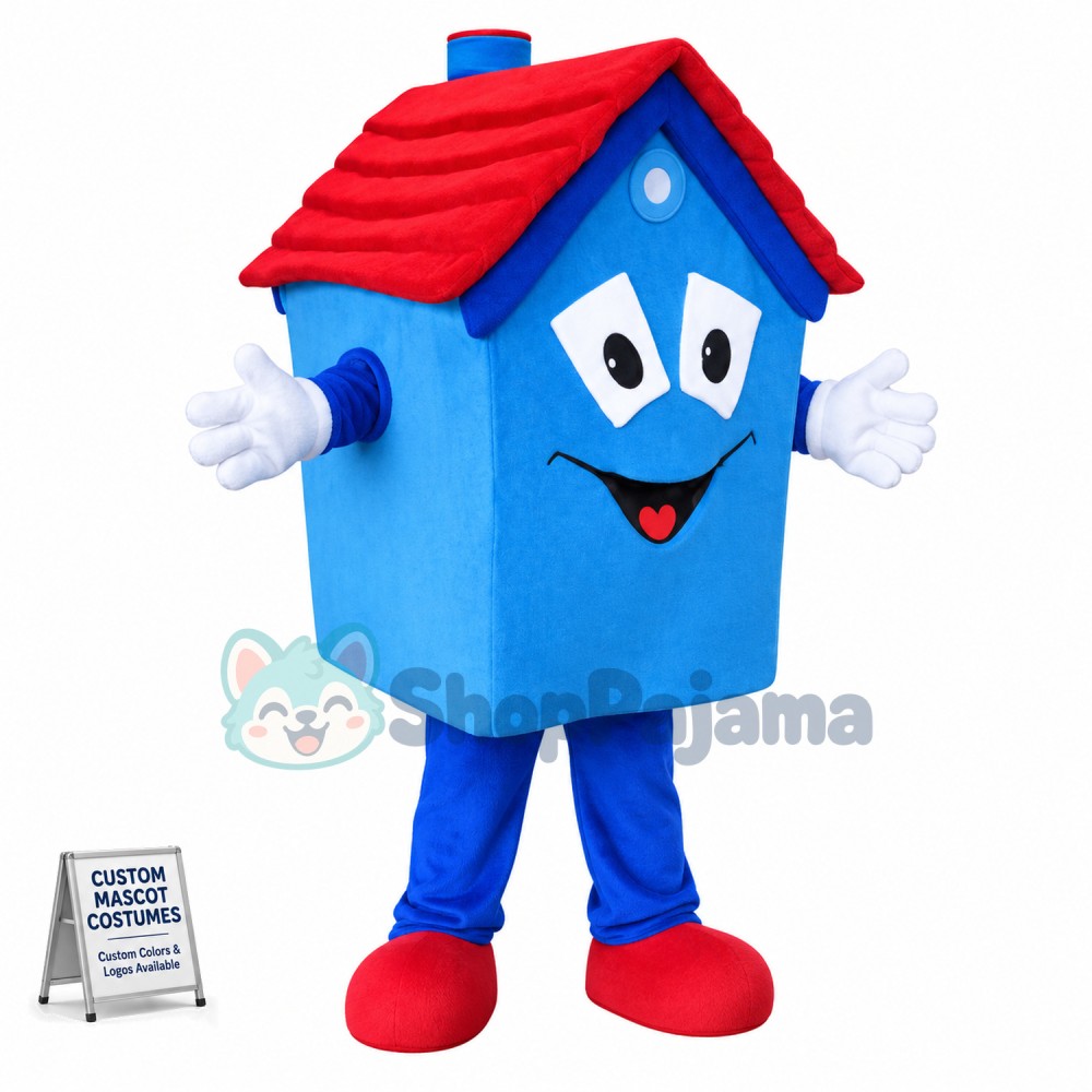 Blue Tiled House In The Woods Mascot Costume