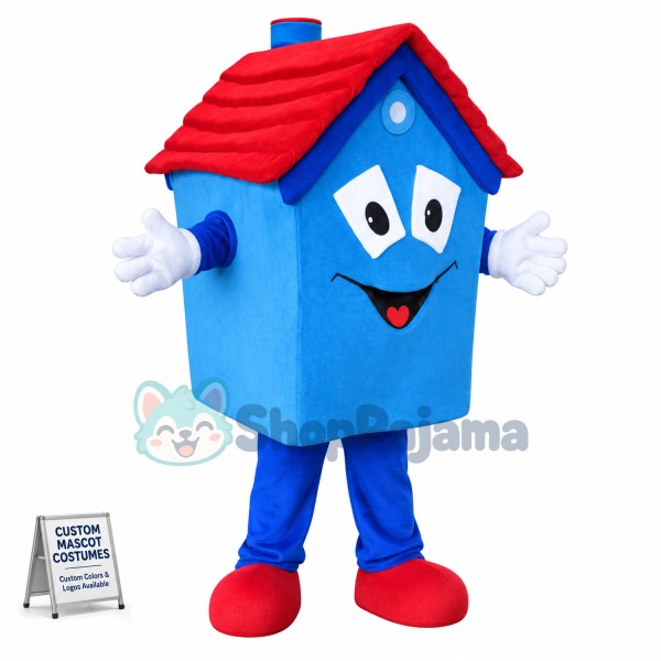 Blue Tiled House In The Woods Mascot Costume