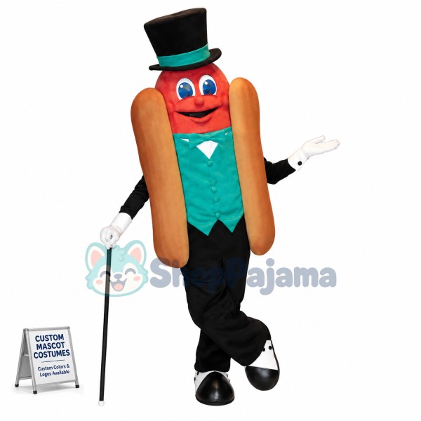 Cartoon Gentleman Hot Dog On Crutches Mascot Costume