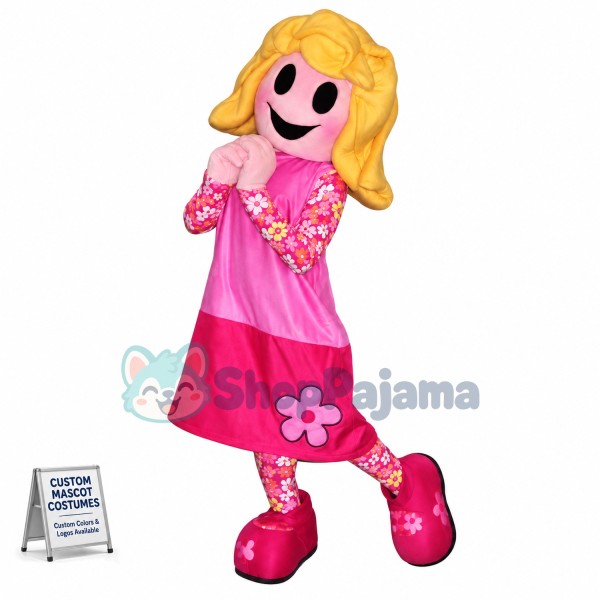 Sunny Girl With Short Blond Hair Mascot Costume