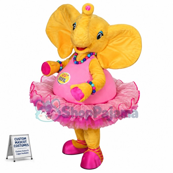 Bright Little Elephant In Lace Tutu Mascot Costume