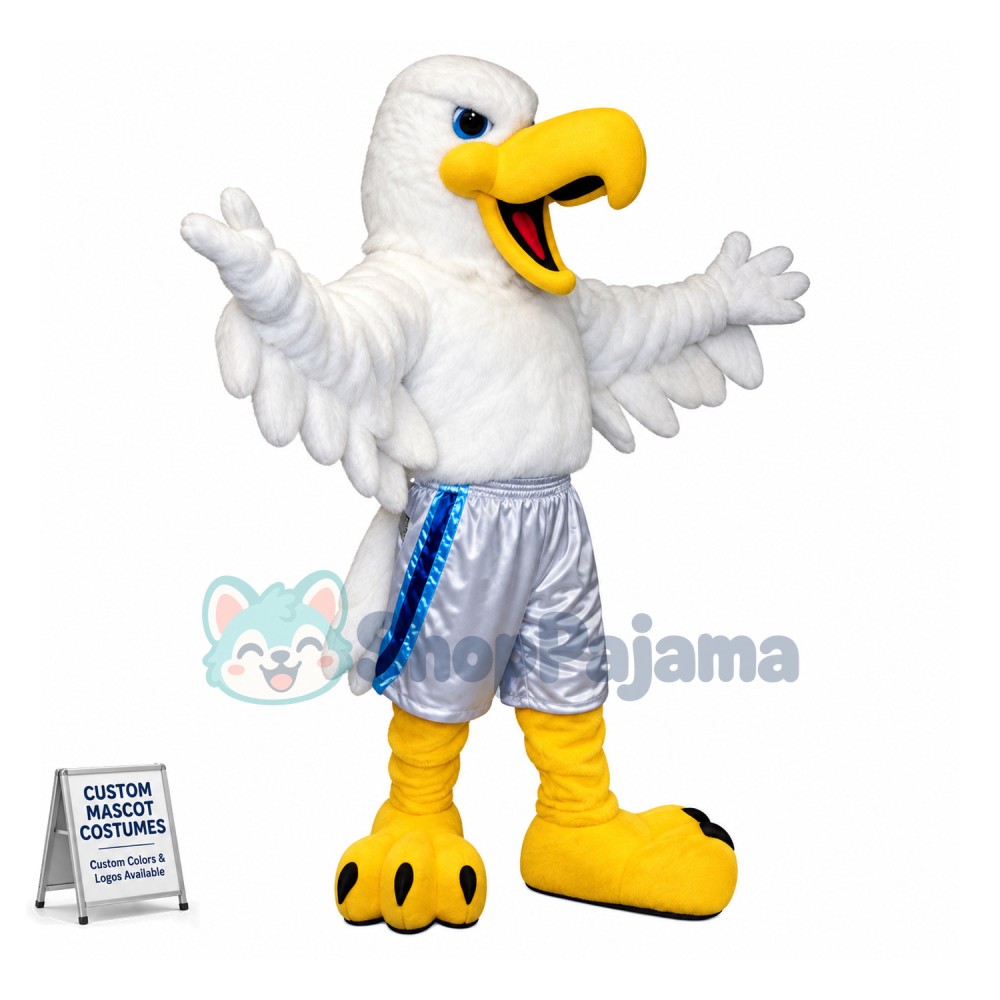 White Soft Eagle With Sports Shorts Mascot Costume