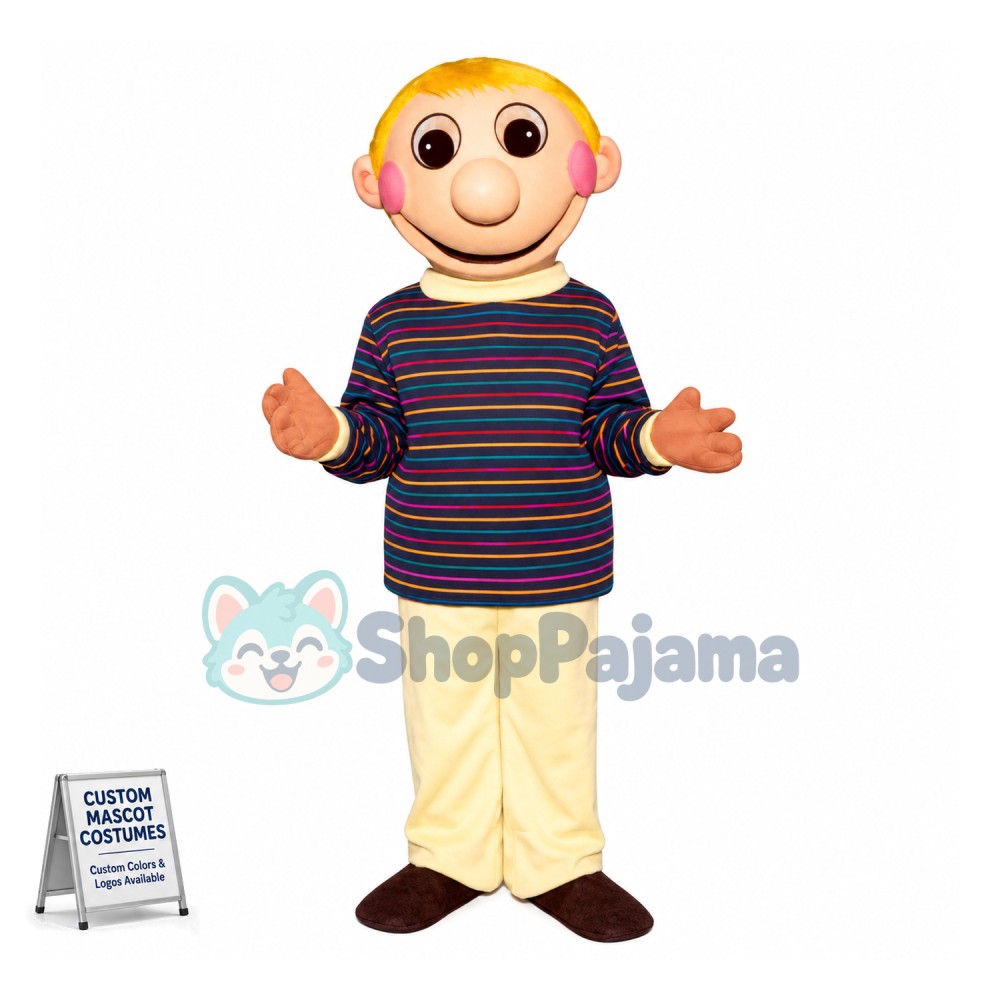Blond Big Mouth Boy Mascot Costume