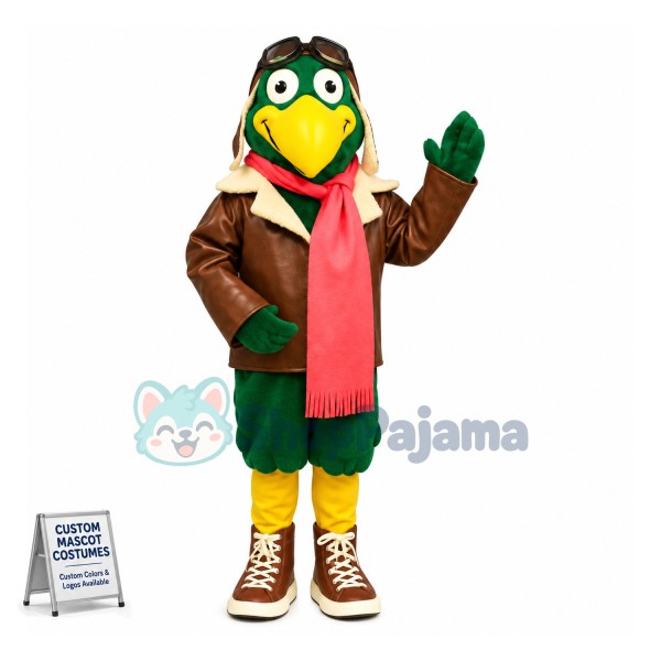 The Warm Green Bird Pilot Mascot Costume
