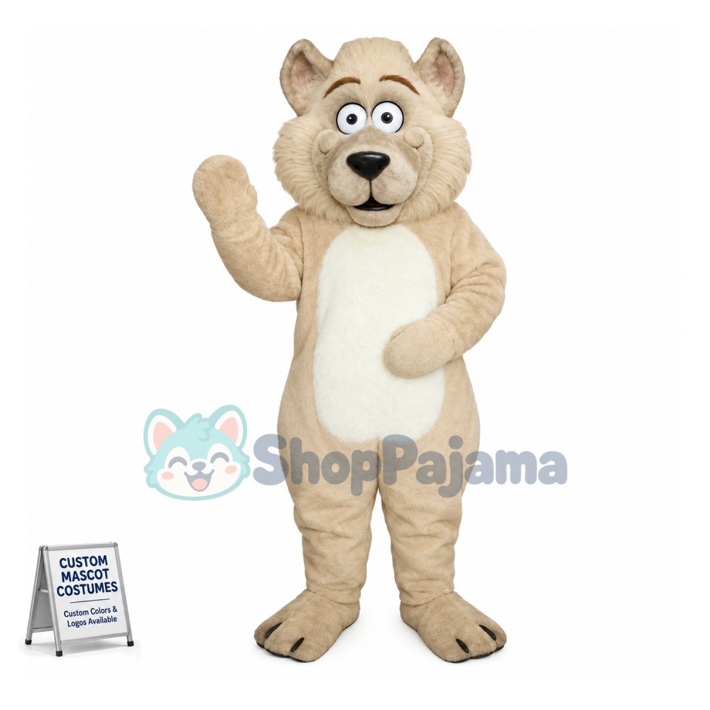 Beige Wolf With Wide Eyes Mascot Costume