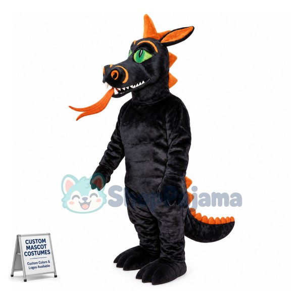 Black Dragon With Long Tongue Mascot Costume